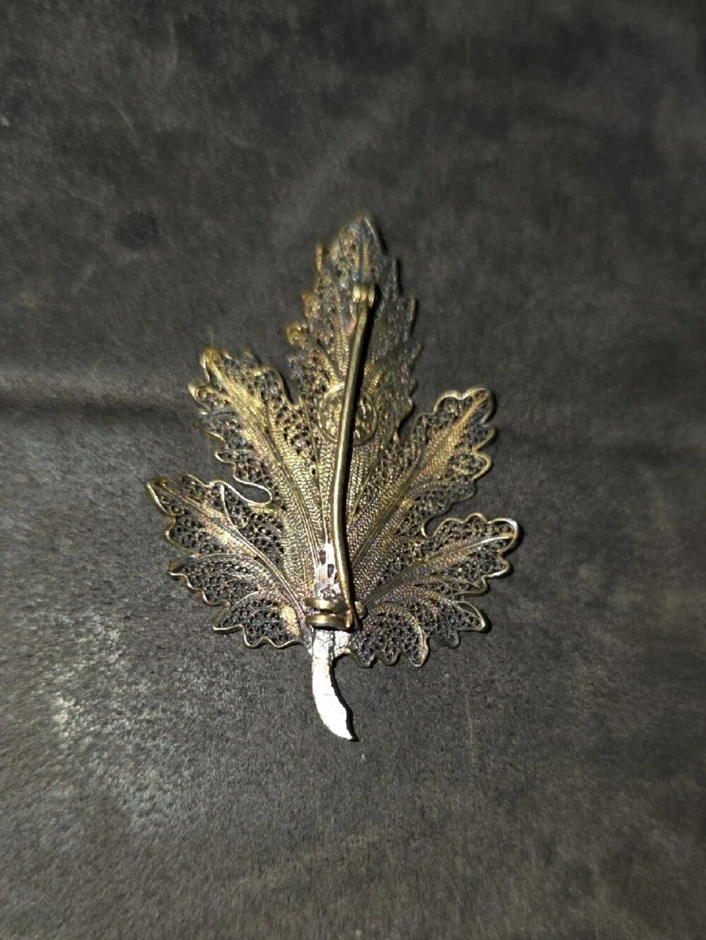 Vintage Sterling Silver Gold Leaf Brooch Stamped . High End